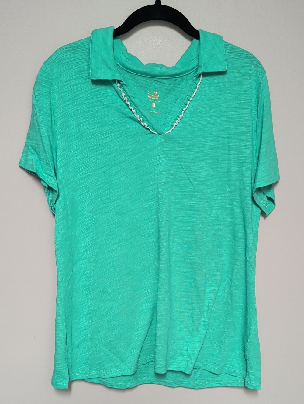 Belle by Kim Gravel Teal V-Neck Polo Tee